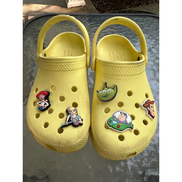 CROCS Other - Crocs Toy Story Clogs with Jibbitz Comfort Slides Yellow‎ Kids Size 13 childs